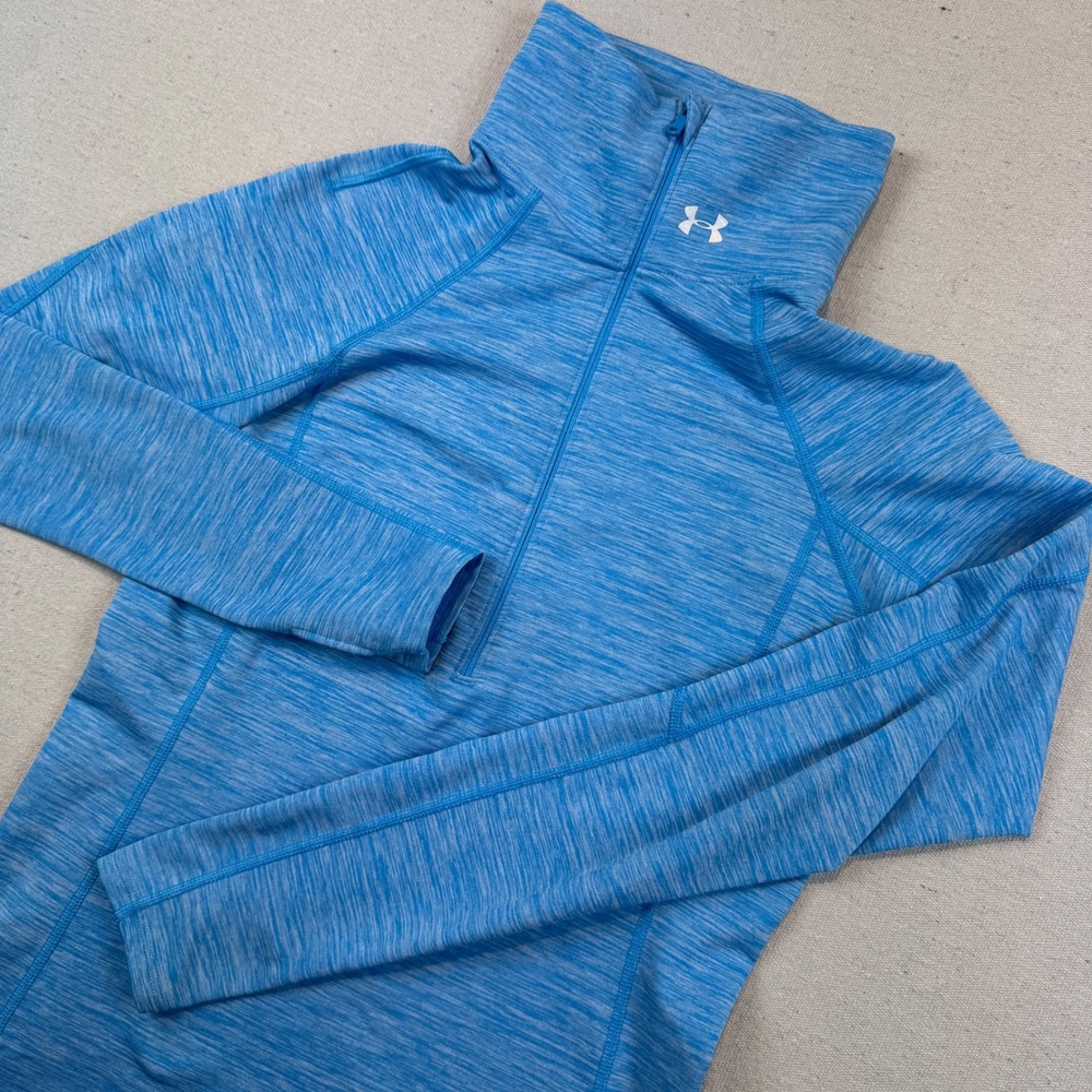 Under Armour Medium Half Zip Top Womens Blue Space Dye ColdGear Thumbholes